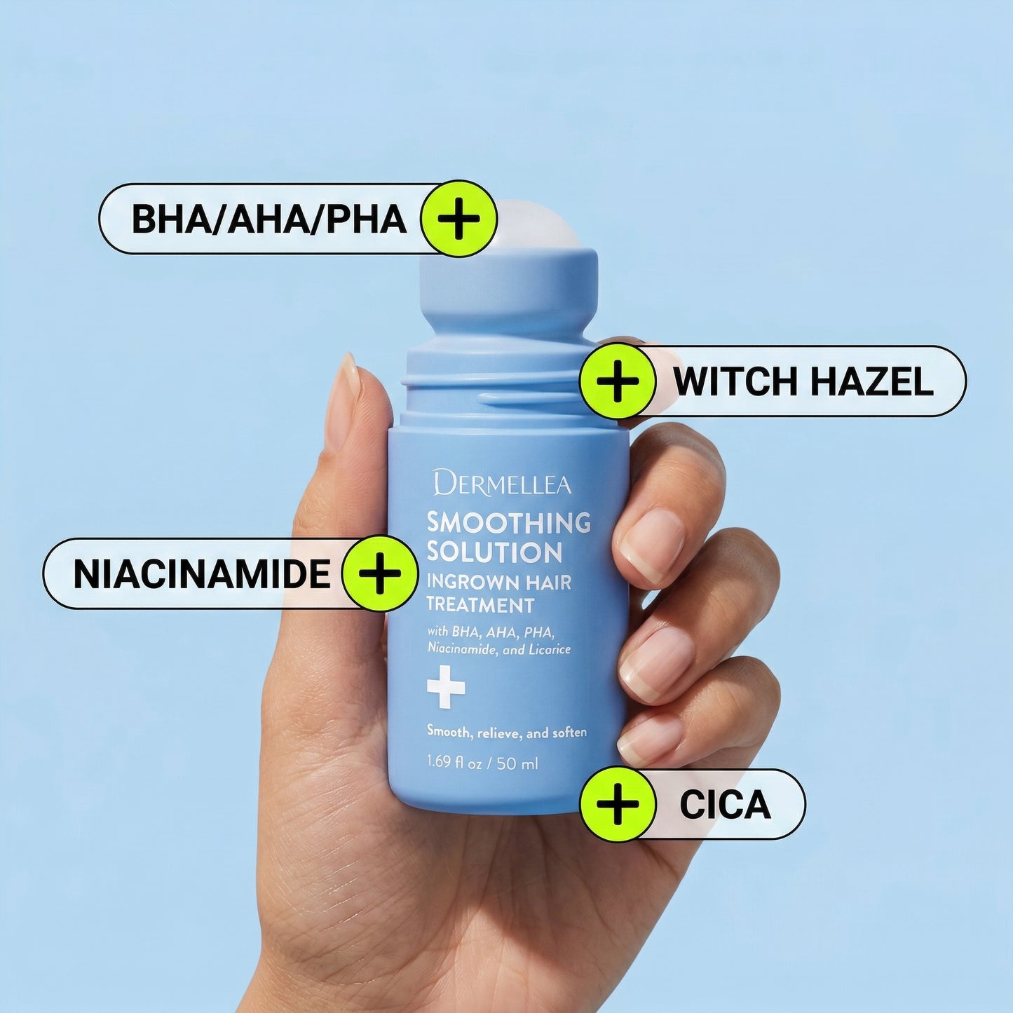 Dermellea Smoothing Solution Roll-On Treatment for Ingrown Hairs, Razor Bumps & Rough Post-Shave Skin